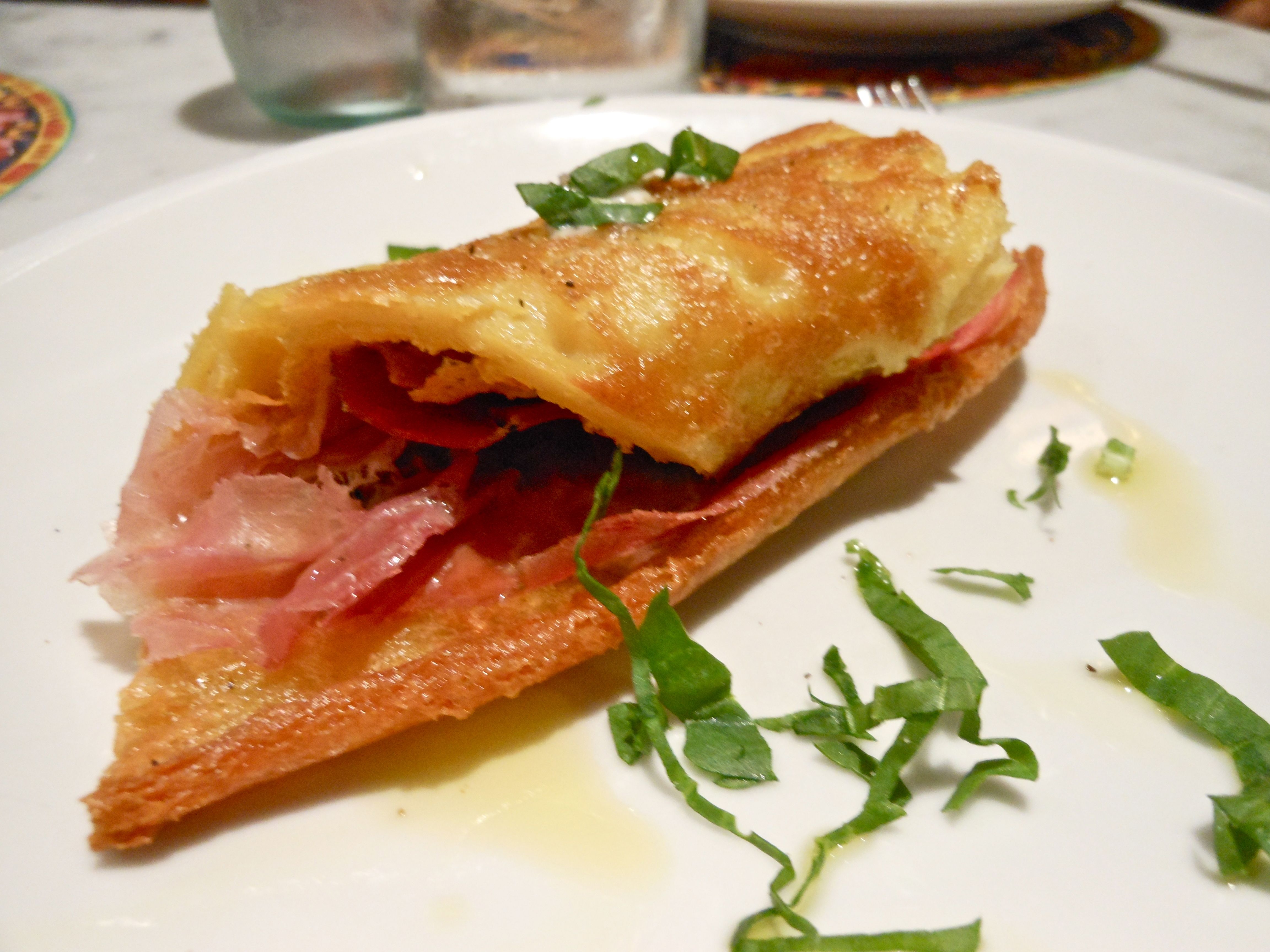 Parma ham, wrapped in a chickpea blanket and drizzled in truffle oil. Buon appetitio!